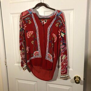 Desigual women red 5-button blouse, round collar, long sleeves, M